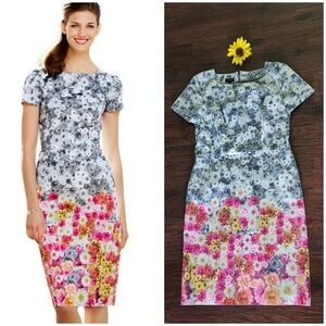 Talbots Floral Cotton Square Neckline Sheath Dress Size 8